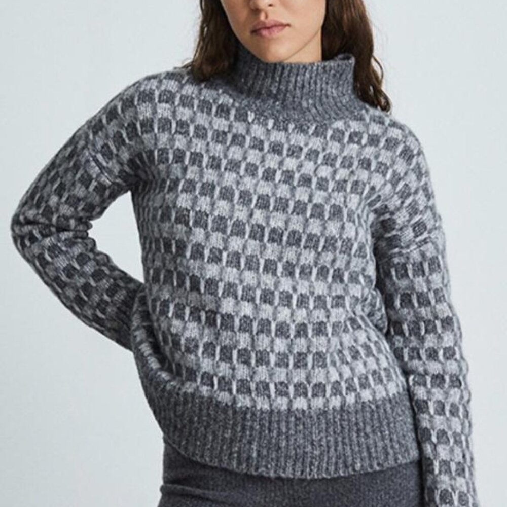 Everlane The Cloud Checkered Wool Blend Turtleneck S